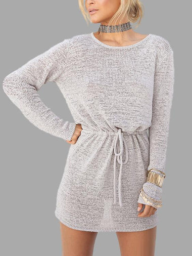 Wholesale Grey Round Neck Long Sleeve Backless Mini Dress