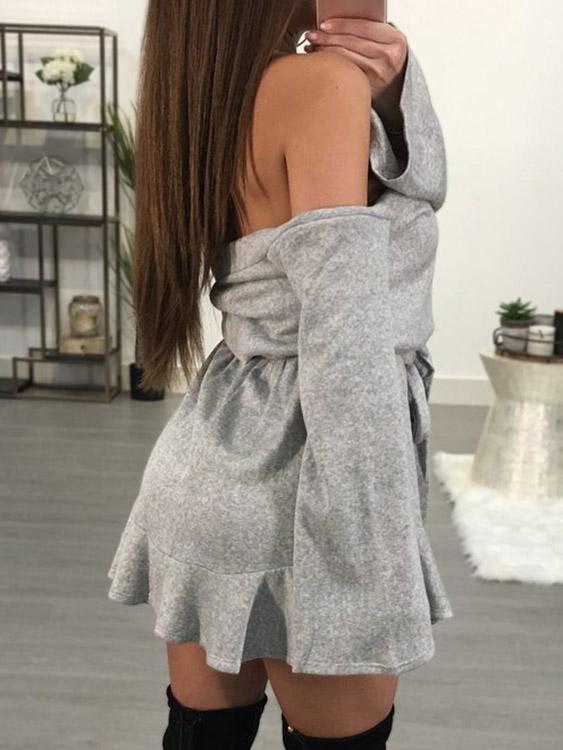 NEW FEELING Womens Grey Off The Shoulder Dresses