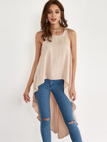 Wholesale Round Neck Backless Sleeveless Irregular Hem Khaki Camis