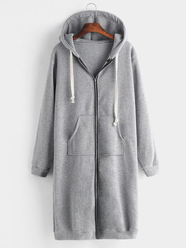Wholesale Plain Side Pockets Long Sleeve Grey Plus Size Coats & Jackets