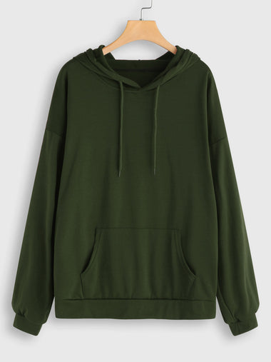 Wholesale Plain Hooded Pocket Long Sleeve Plus Size Tops