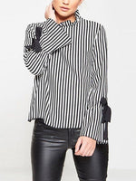 Wholesale Stripe Backless Lace-Up Long Sleeve T-Shirts