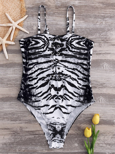Wholesale Backless Spaghetti Strap Self-Tie Criss-Cross Sleeveless One-Pieces