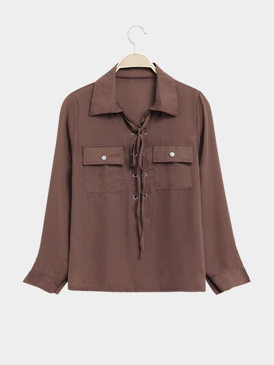 Wholesale Classic Collar Long Sleeve Coffee Blouses