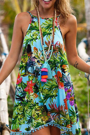 Wholesale Sleeveless Floral Print Mini Dresses