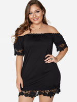 Wholesale Plain Lace Half Sleeve Bodycon Black Plus Size Dresses