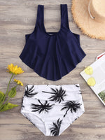 Wholesale Scoop Neck Printed Backless Sleeveless Irregular Hem Bikinis