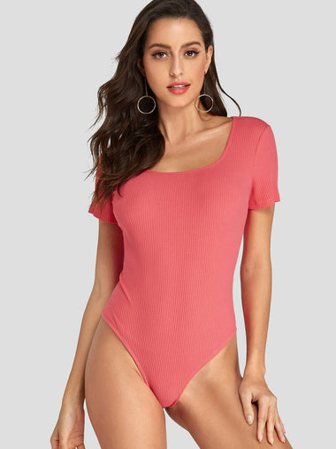 Wholesale Round Neck Short Sleeve Pink Bodysuits