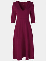 OEM Ladies Burgundy V-Neck Dresses