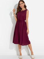 Wholesale Burgundy V-Neck Sleeveless Casual Dresses