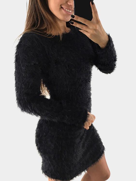 Wholesale Black Round Neck Long Sleeve Bodycon Sexy Dresses
