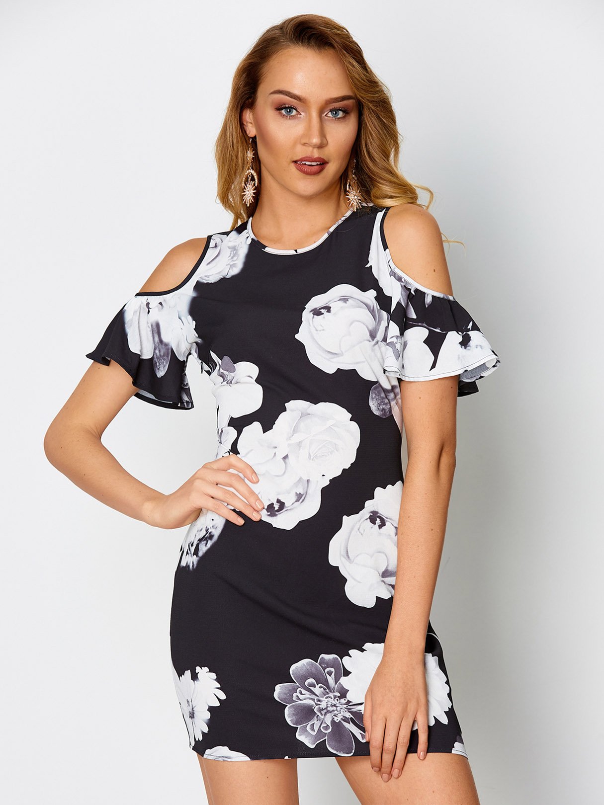 OEM Ladies Black Floral Dresses