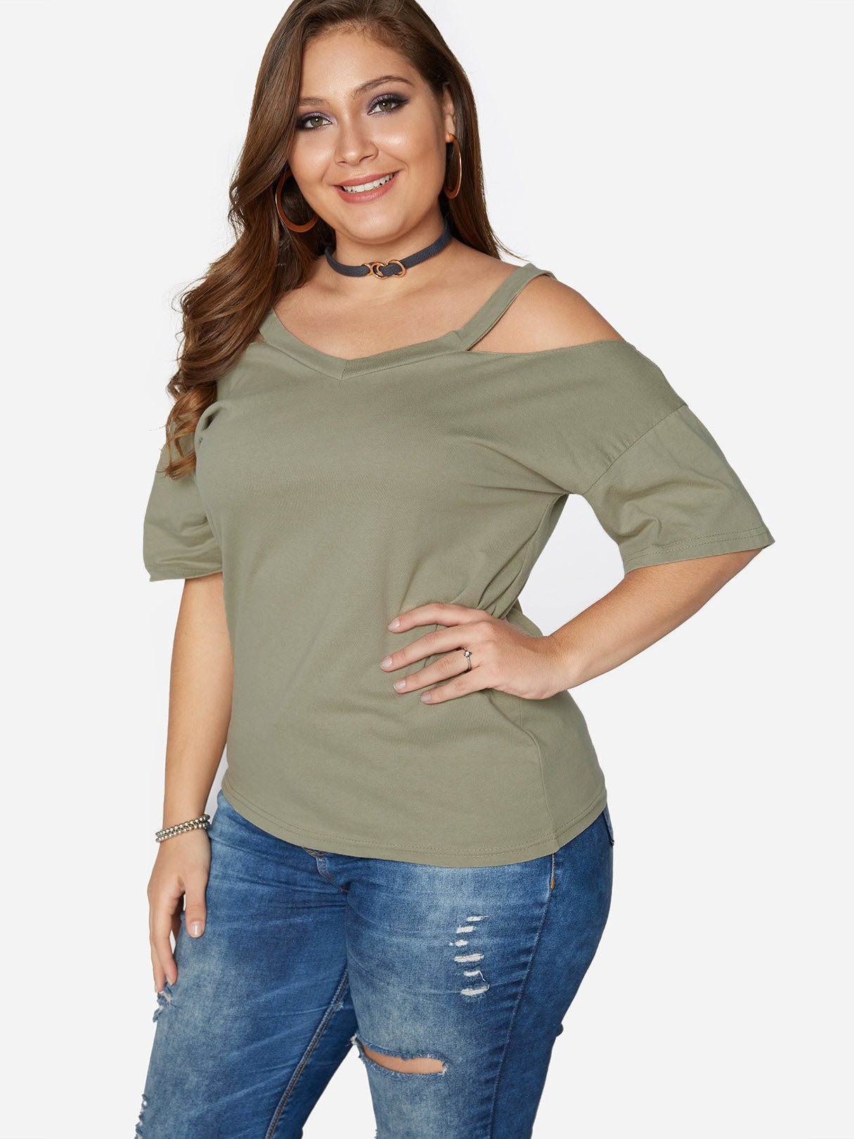 OEM Ladies Green Plus Size Tops