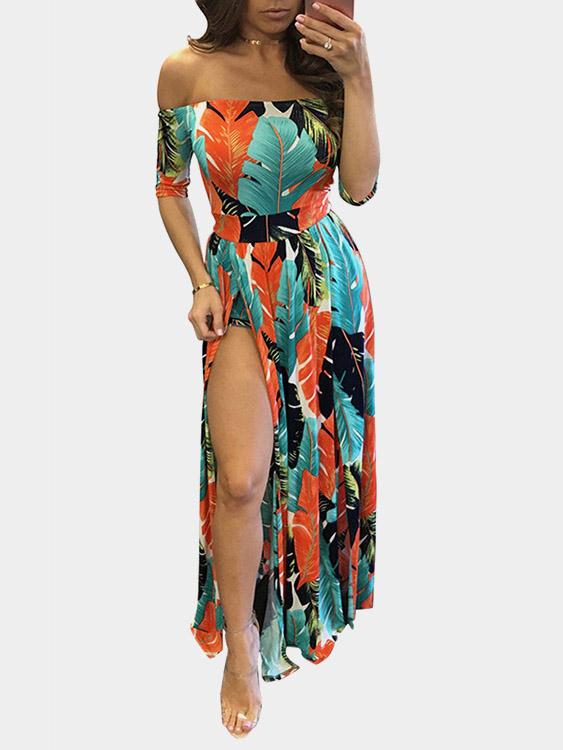Wholesale Off The Shoulder Slit Short Sleeve Sexy Dresses