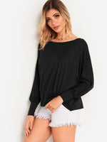 Wholesale Round Neck Long Sleeve Black Top