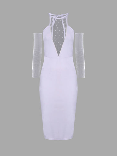 Wholesale White Round Neck Long Sleeve Plain Dresses