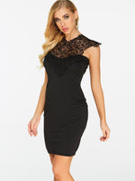 Wholesale V-Neck Sleeveless Plain Lace Cut Out See Through Black Sexy Dresses