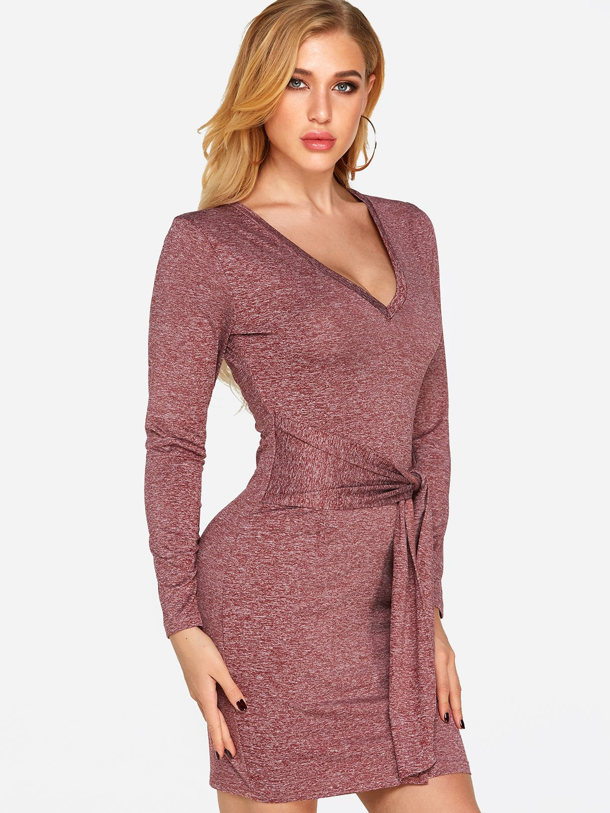 OEM Ladies Red V-Neck Dresses