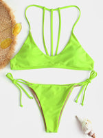 Wholesale Scoop Neck Backless Tie-Up Sleeveless Green Bikinis
