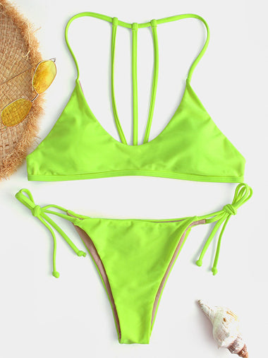 Wholesale Scoop Neck Backless Tie-Up Sleeveless Green Bikinis