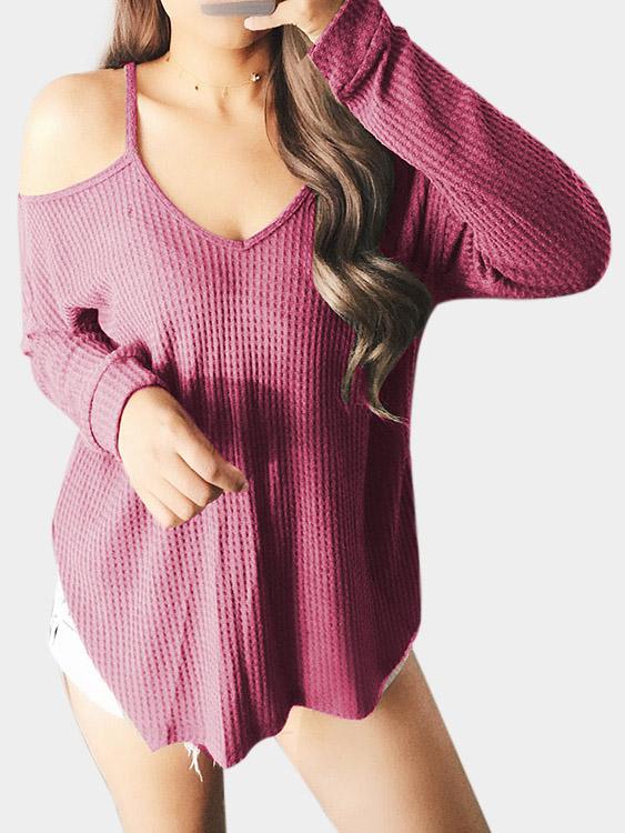 Wholesale V-Neck Cold Shoulder Long Sleeve Top