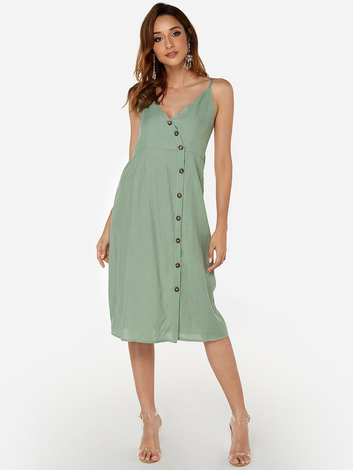 OEM Ladies Green V-Neck Dresses