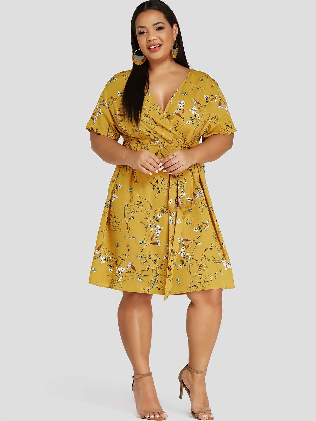 NEW FEELING Womens Yellow Plus Size Dresses