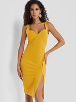 OEM Ladies Yellow V-Neck Dresses