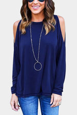 Wholesale V-Neck Long Sleeve Backless Blue T-Shirts