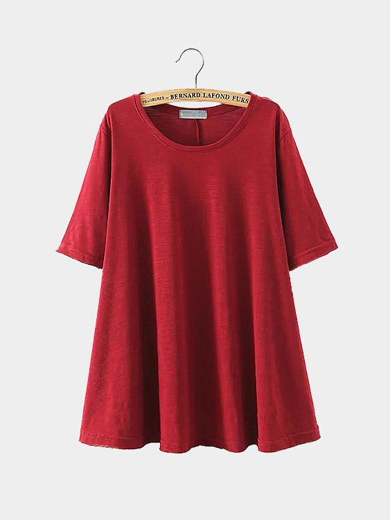 Wholesale Round Neck Half Sleeve Slit Hem Red T-Shirts