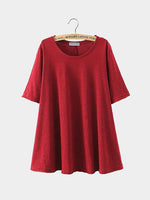 Wholesale Round Neck Half Sleeve Slit Hem Red T-Shirts
