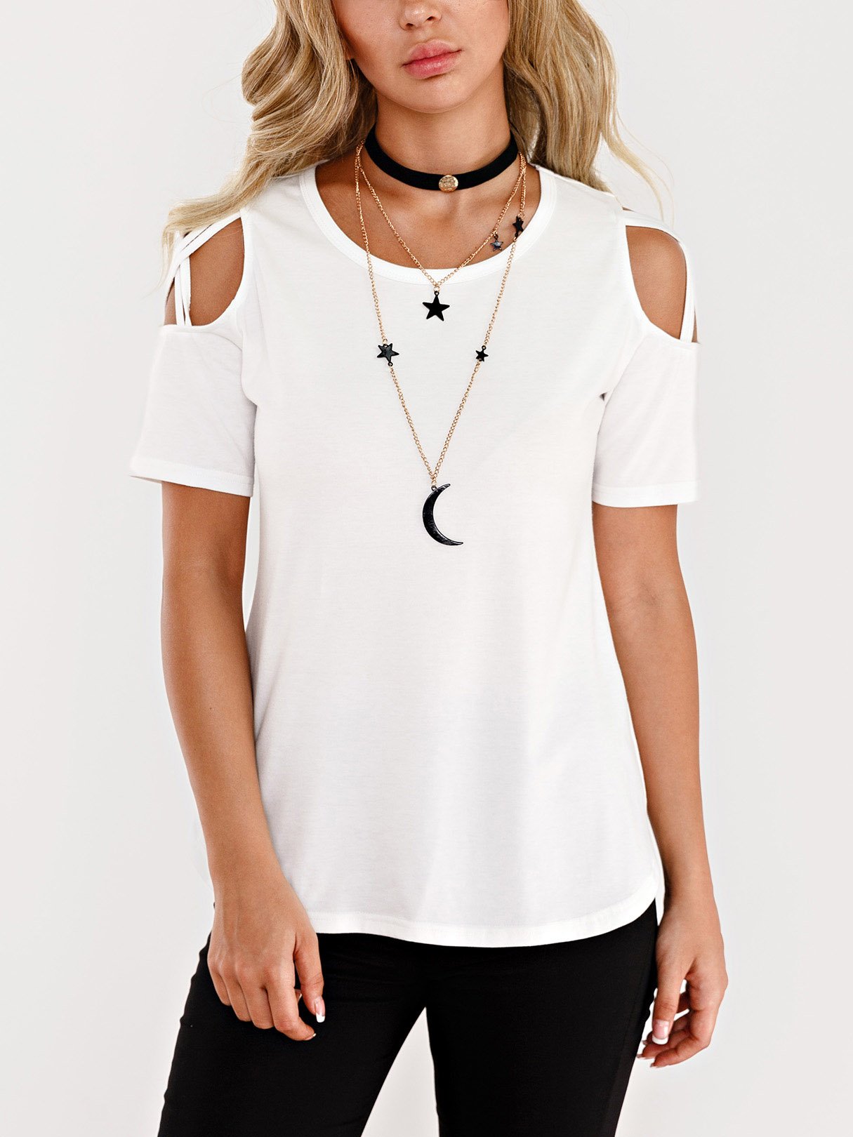 Wholesale Round Neck Plain Cut Out Short Sleeve White T-Shirts