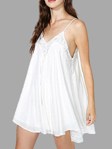 Wholesale White V-Neck Sleeveless Lace Irregular Hem Mini Dress