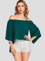 Wholesale Off The Shoulder Half Sleeve Green Blouses