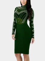 Wholesale Long Sleeve Printed Zip Back Bodycon Sexy Dress