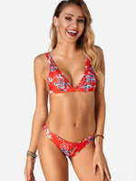 Wholesale V-Neck Sleeveless Floral Print Bikinis