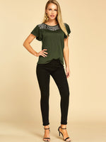 NEW FEELING Womens Army Green T-Shirts