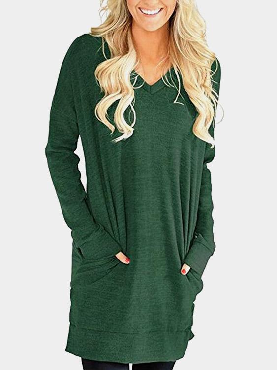 Wholesale V-Neck Long Sleeve Slit Hem Top