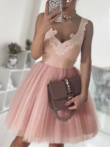 Wholesale Pink Deep V-Neck Sleeveless Crochet Lace Embellished Zip Back Dresses