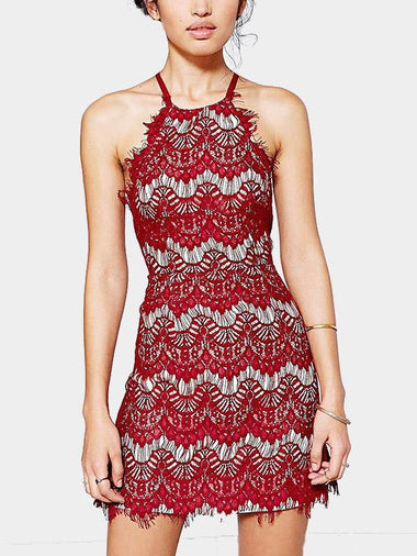 Wholesale Sexy Backless Bodycon Halter Red Lace Dresses