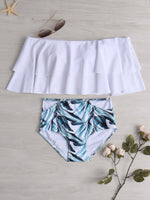 Wholesale Off The Shoulder Short Sleeve Floral Print Backless Bikinis