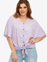 Wholesale V-Neck Plain Half Sleeve Purple Plus Size Tops