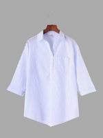 Wholesale V-Neck Stripe Half Sleeve Irregular Curved Hem Light Blue Blouses