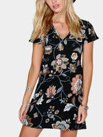 Wholesale V-Neck Short Sleeve Floral Print Dresses