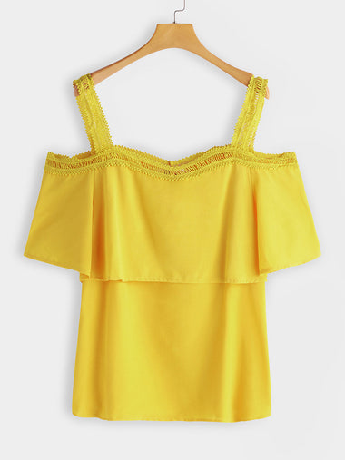 Wholesale Cold Shoulder Plain Tiered Short Sleeve Plus Size Tops