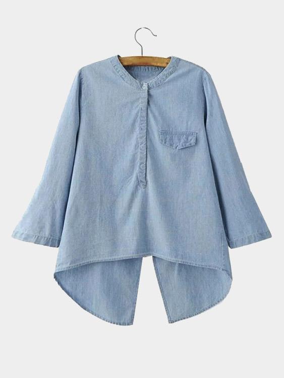 Wholesale Curved Hem Blue Blouses