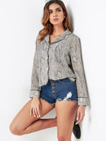 Wholesale Lapel Collar Animal Long Sleeve Blouses