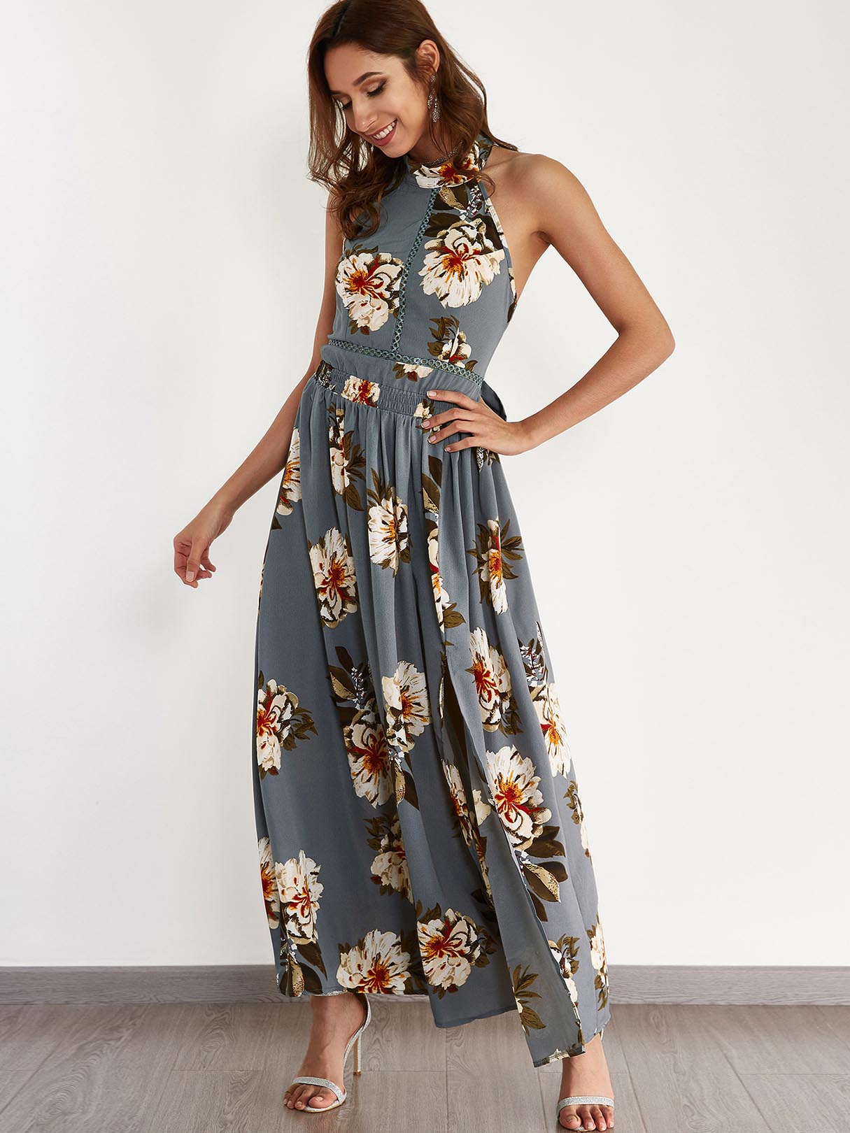 OEM Ladies Grey Floral Dresses