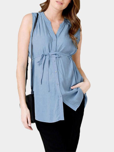 Wholesale V-Neck Self-Tie Sleeveless Curved Hem Tank Top