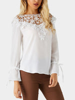 Wholesale Round Neck Embroidered Lace Long Sleeve Blouses